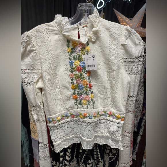 Free People Garden Grace Embroidered Top- Ivory Combo - Picture 6 of 8